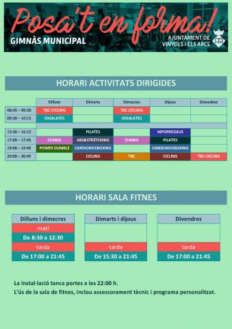 Horaris de les activitats esports Horaris de les activitats esports